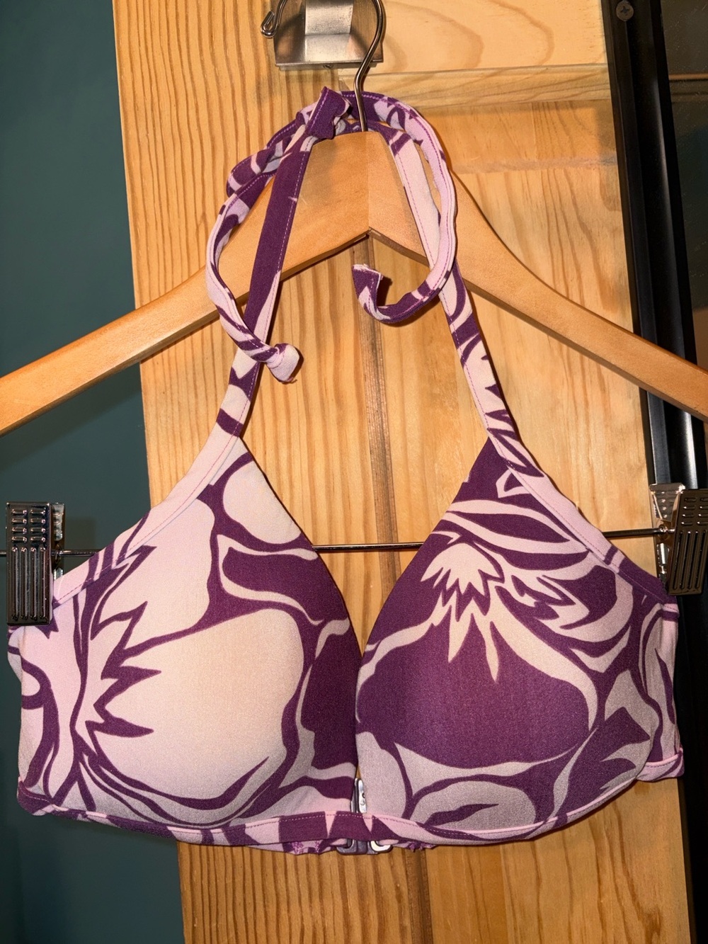 Two Tone Purple Floral Bikini Top Sz 34C